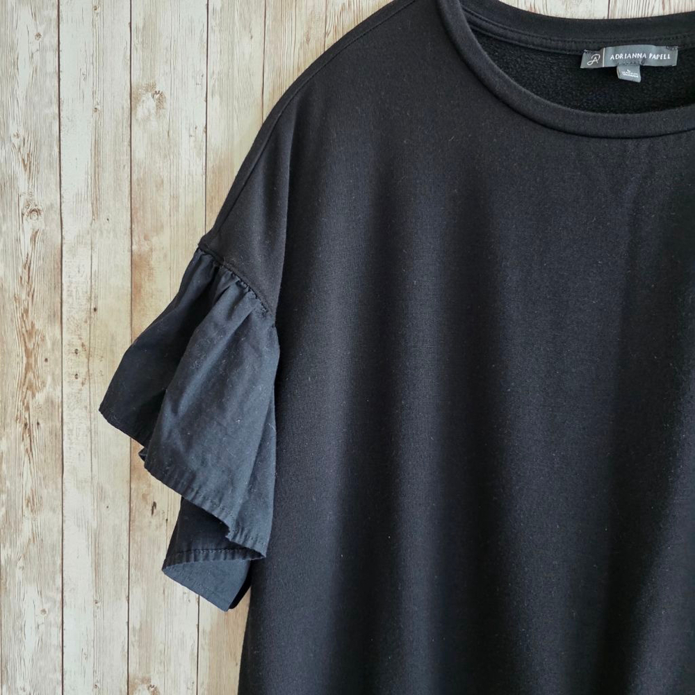 Women's Adrianna Papell Black Ruffle Sleeve Top Blouse L - Picture 3 of 7